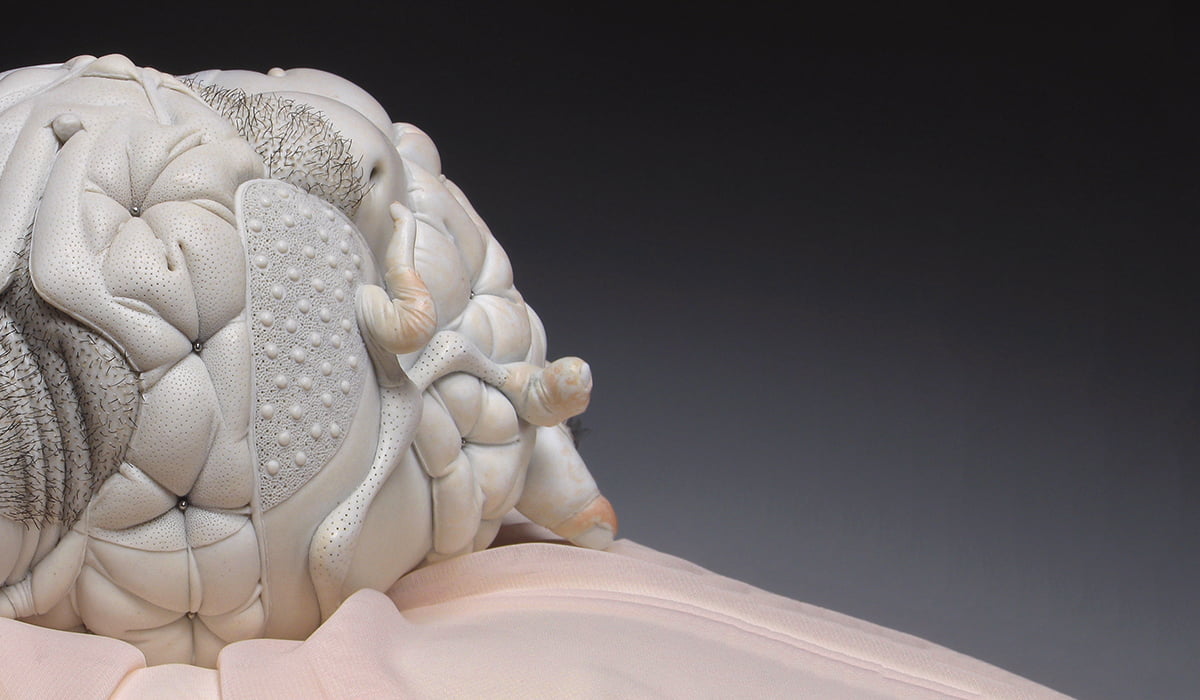 Jason Briggs "Venus" (detail 2). Porcelain, hair, and mixed media sculptural ceramic art.