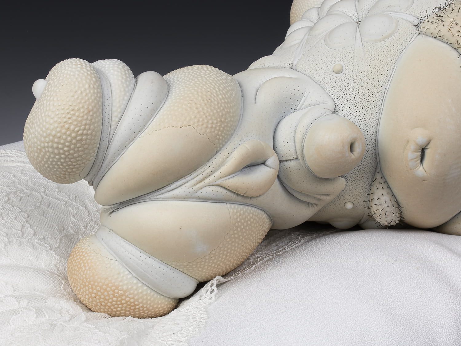 Jason Briggs "Olympia" (detail 5). porcelain, hair, and mixed media sculpture ceramics.