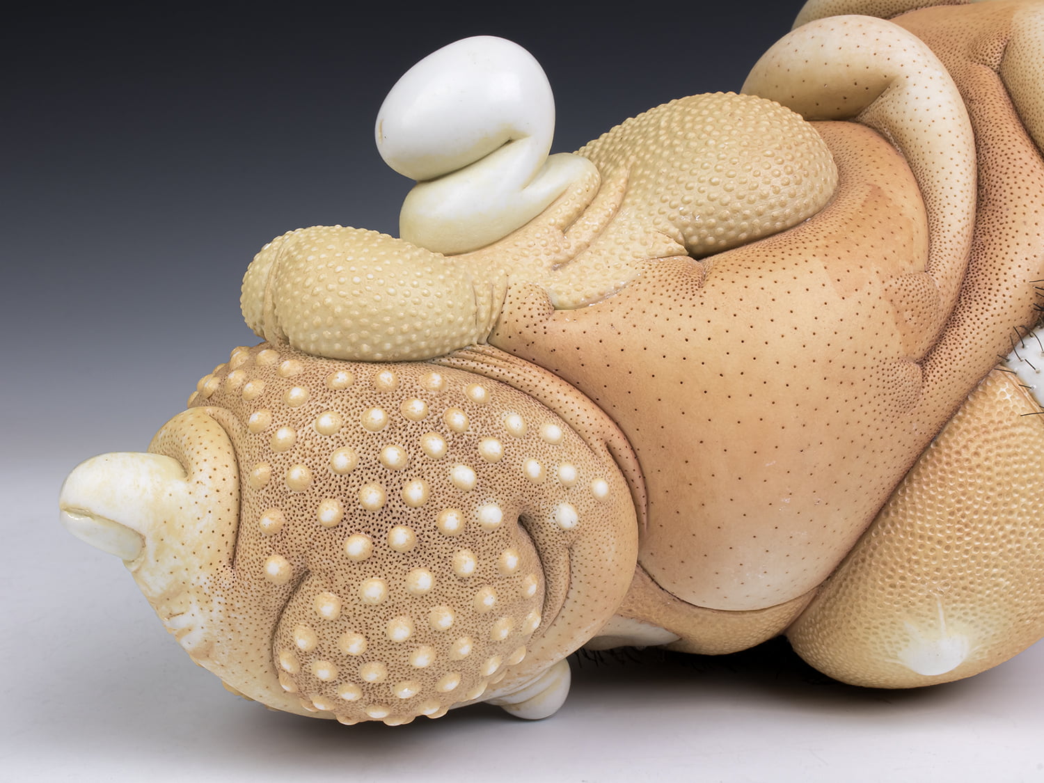 Jason Briggs "Monty" (detail 1). porcelain, hair, and mixed media sculpture ceramics.