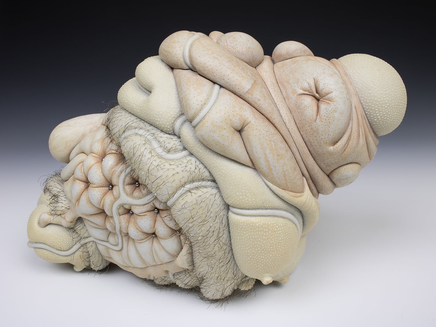 Jason Briggs "Paris" (alternate view). porcelain, hair, and mixed media sculpture ceramics.