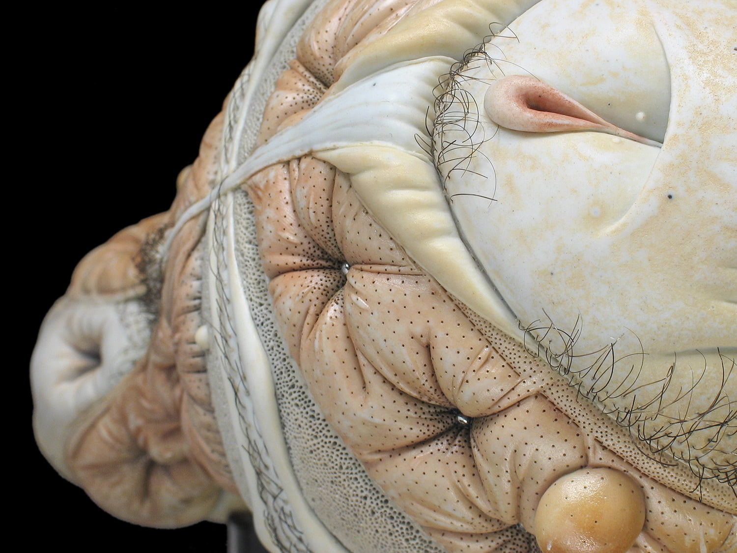 Jason Briggs "Flirt" (detail 3). Porcelian, hair, and mixed media. Sculptural ceramic art object.